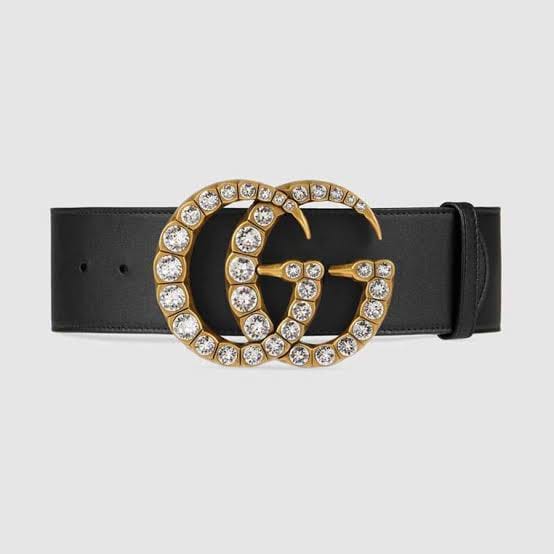 HypedEffects Black Gucci Belt - Golden Finished Crystaled Gucci Buckle