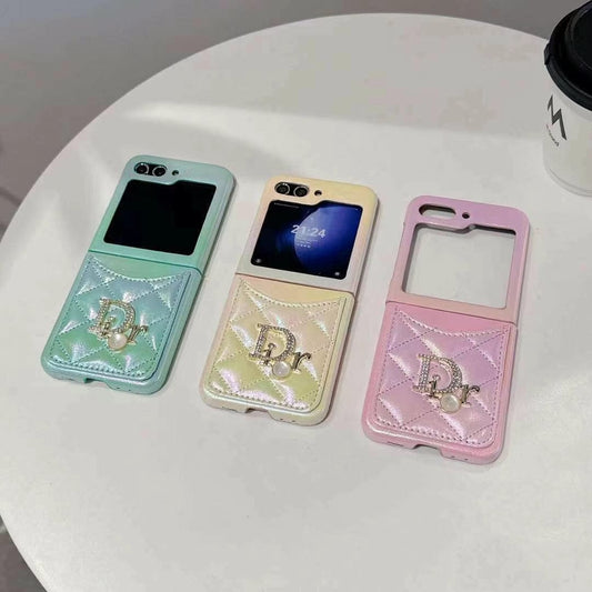 HypedEffects Dior-Inspired Quilted Samsung Z Flip Case with Card Holder – Available for Z Flip 3, 4, 5, and 6