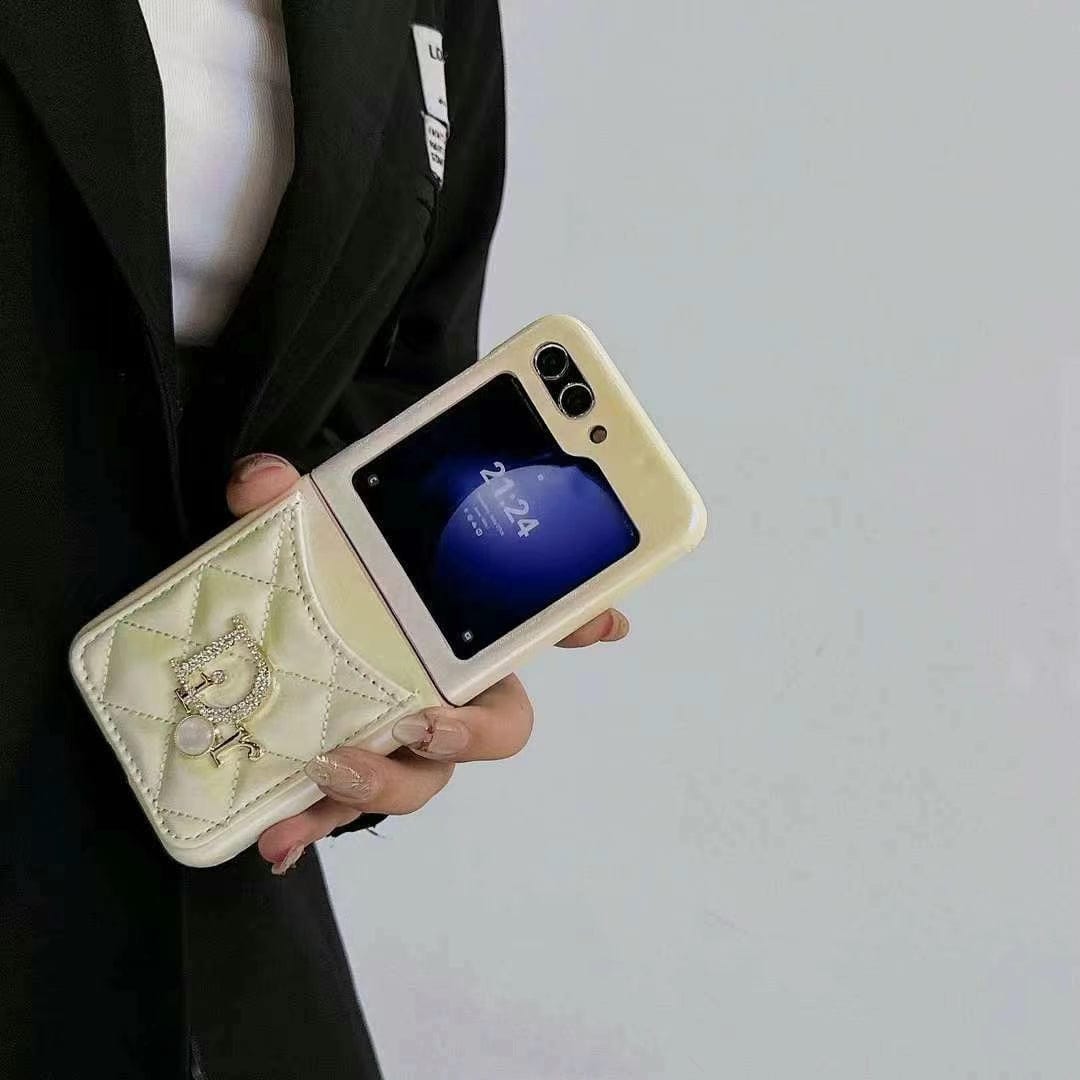 HypedEffects Dior-Inspired Quilted Samsung Z Flip Case with Card Holder – Available for Z Flip 3, 4, 5, and 6