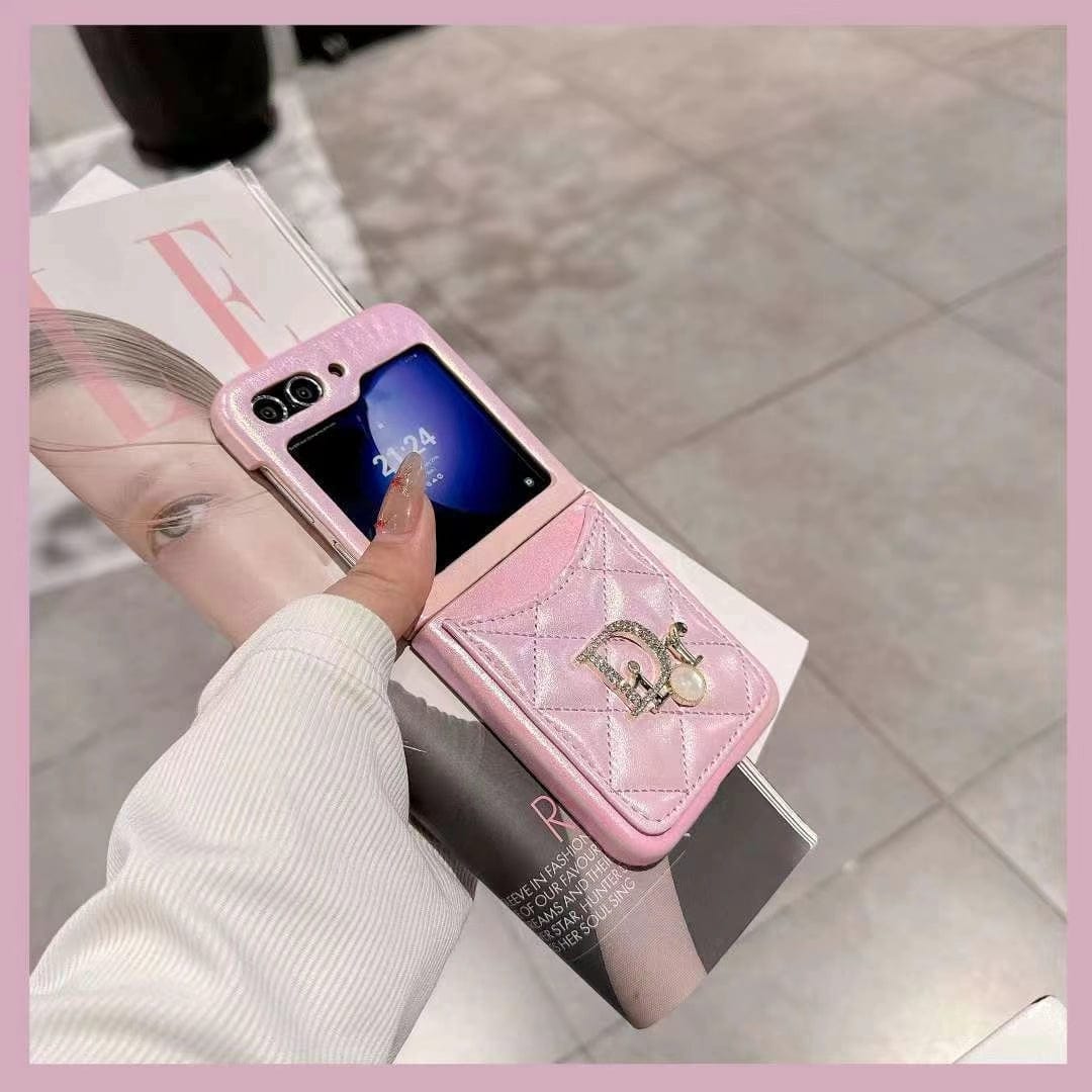 HypedEffects Dior-Inspired Quilted Samsung Z Flip Case with Card Holder – Available for Z Flip 3, 4, 5, and 6