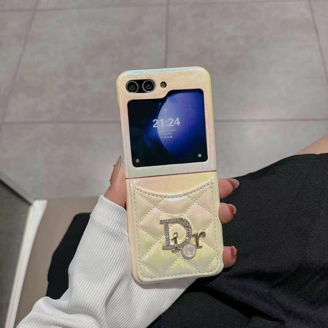 HypedEffects Dior-Inspired Quilted Samsung Z Flip Case with Card Holder – Available for Z Flip 3, 4, 5, and 6