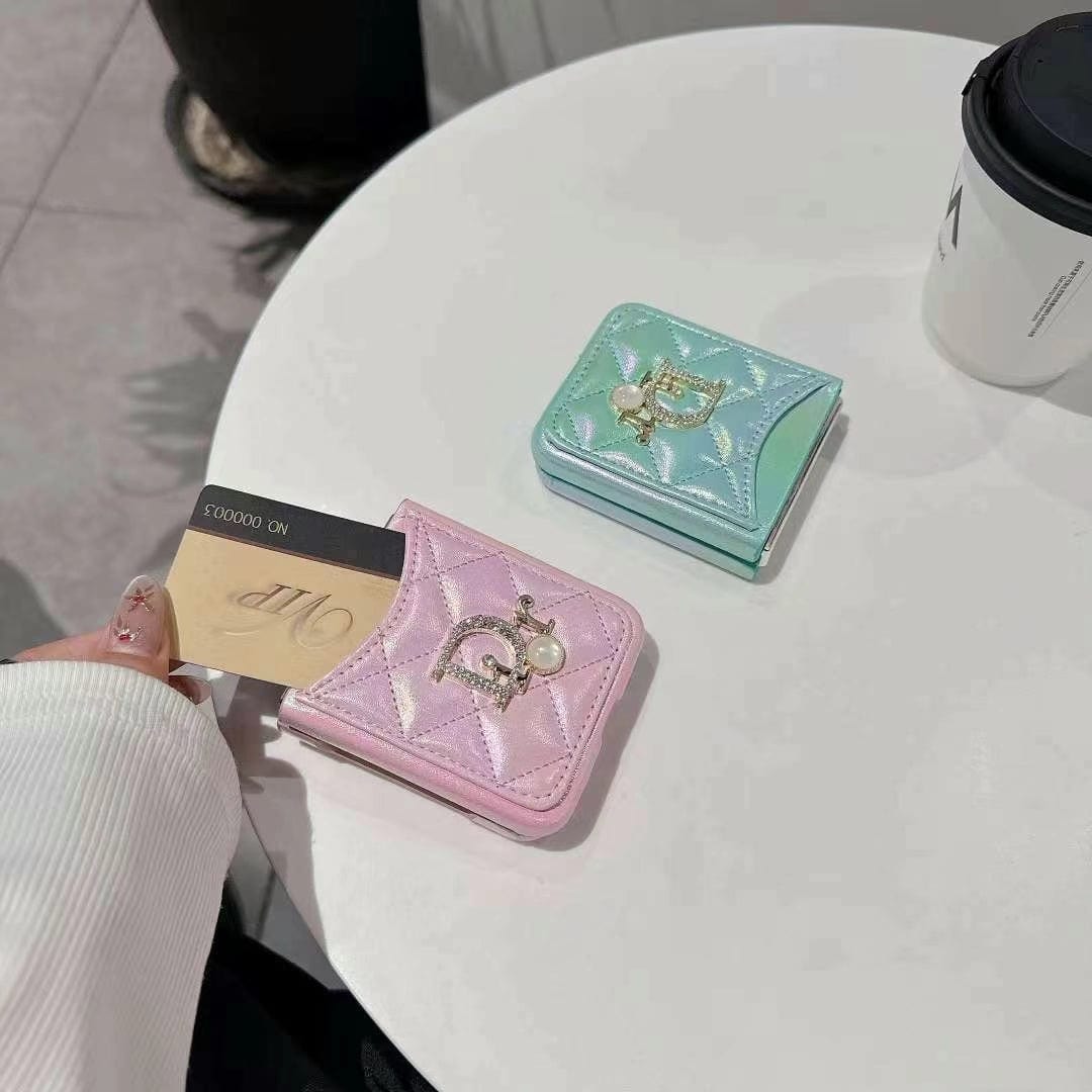 HypedEffects Dior-Inspired Quilted Samsung Z Flip Case with Card Holder – Available for Z Flip 3, 4, 5, and 6