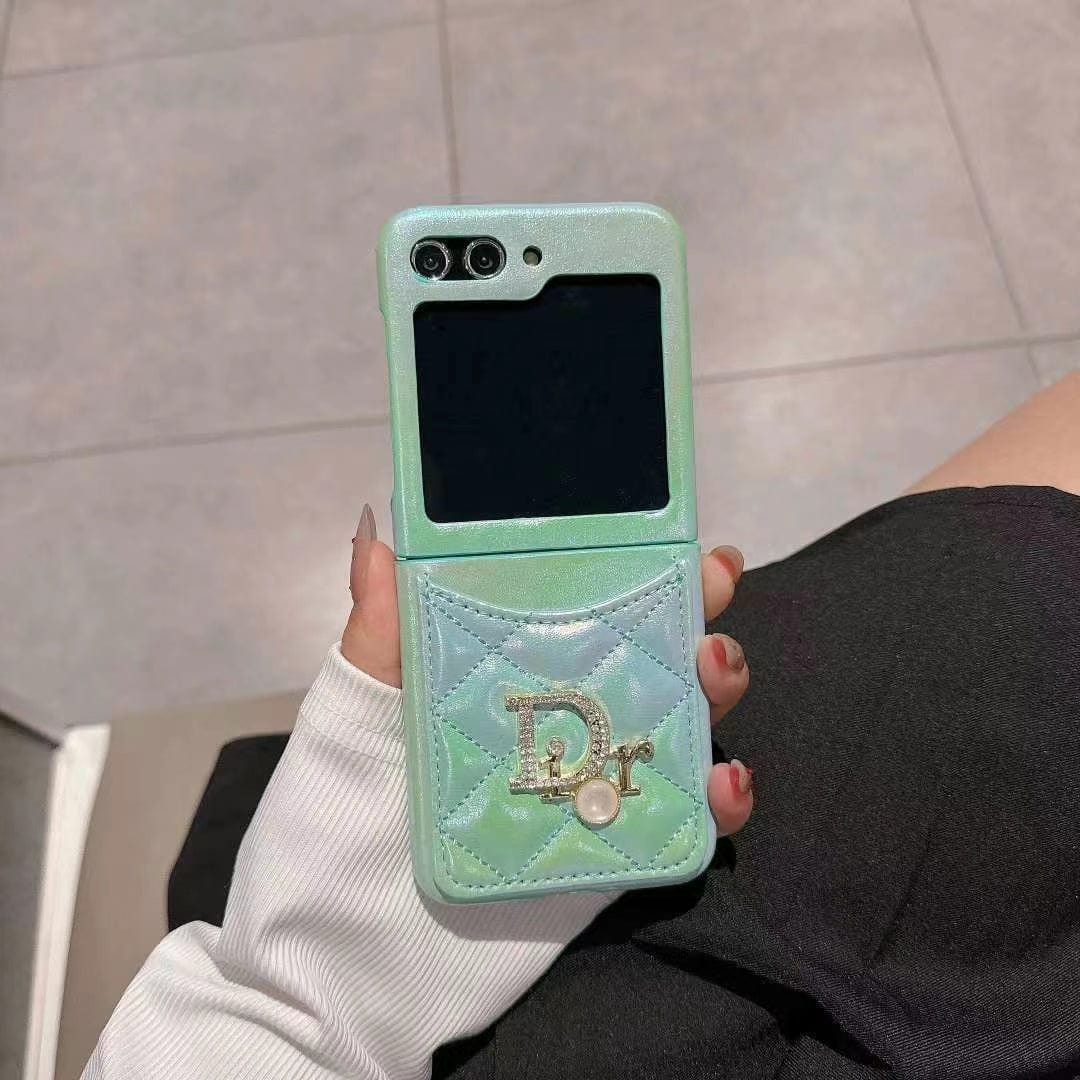 HypedEffects Dior-Inspired Quilted Samsung Z Flip Case with Card Holder – Available for Z Flip 3, 4, 5, and 6