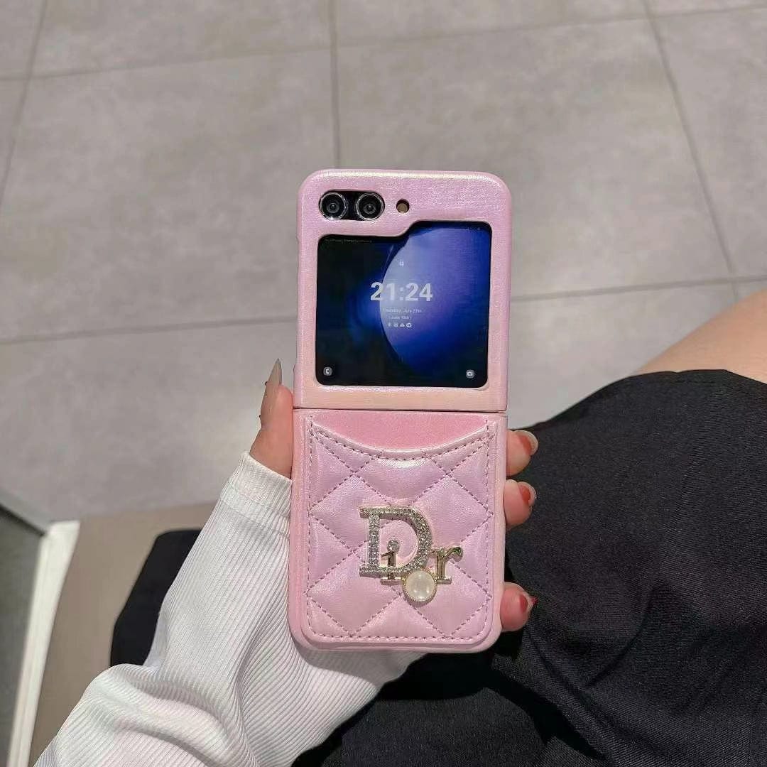 HypedEffects Dior-Inspired Quilted Samsung Z Flip Case with Card Holder – Available for Z Flip 3, 4, 5, and 6